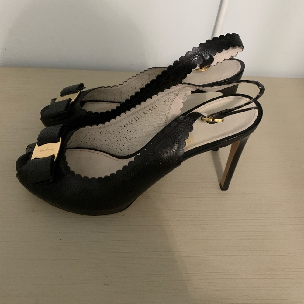 Ferragamo laser cut sling back heels